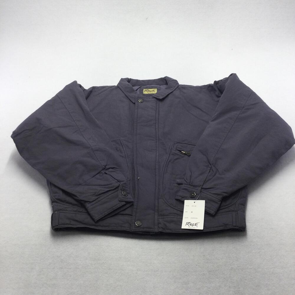 Vintage Rage Jacket Mens Medium Charcoal Gray Canvas Bomber Insulated 80s
